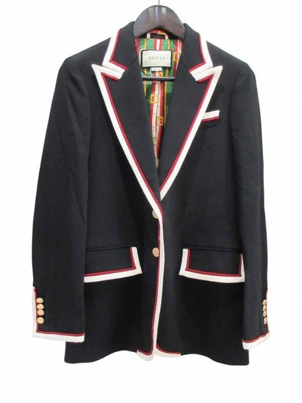 Gucci Jacket Tailored Piping Gold Button Black 42 - Picture 1 of 8